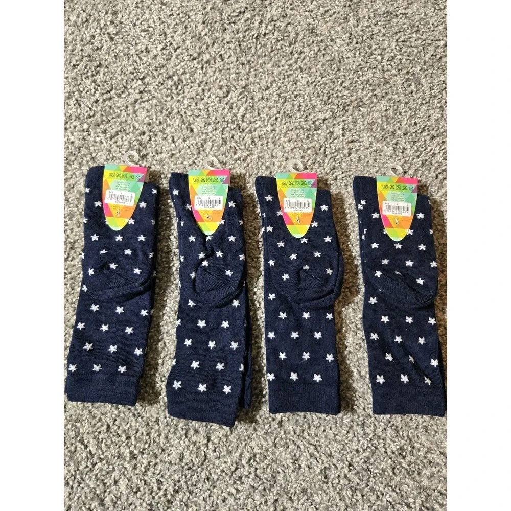 STOCKING STUFFER Zubii Girls Sz 11 - 13 Designer 4 Pair Socks‎ Navy White Stars